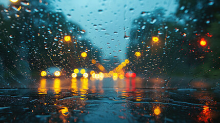 Generative ai illustration of Car windshield with rain drops
