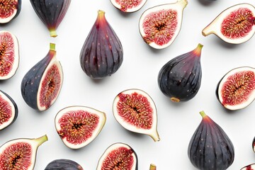 Top-down view Composition with cut figs ,Healthy food with white background