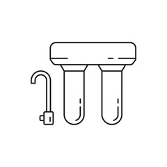 Water filter line icon. Black simple illustration of two cartridge device with tap. Vector isolated elements on white background