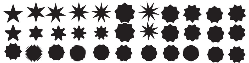 Set of vector starburst, sunburst badges. Vintage labels. Black colored stickers. A collection of different types and black colors icon