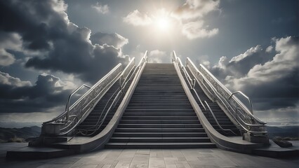 Glorious silver stairway to heaven, gates of heaven, symbol of Christianity concept from Generative AI