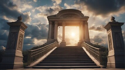 Glorious stairway to heaven, gates of heaven, symbol of Christianity concept from Generative AI