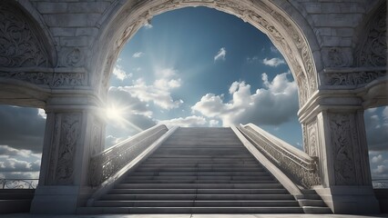 Glorious silver stairway to heaven, gates of heaven, symbol of Christianity concept from Generative AI