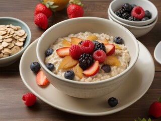 Picture, oatmeal porridge with berries, for breakfast