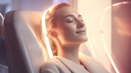 A person engaging in light therapy,  seeking relief from seasonal affective disorder