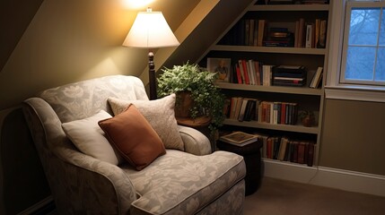Comfortable Reading Space with Warm Textiles and Tech