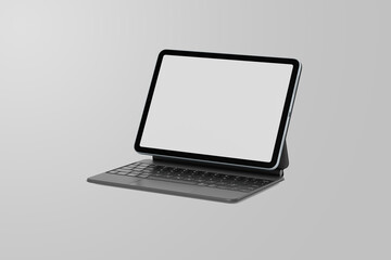 Modern tablet mockup with keyboard case on white table