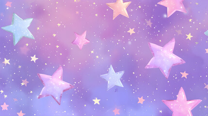 Obraz premium Sky background in soft pastel purple tones with lots of cute stars.