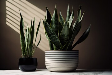 Snake Plant in Minimalist Planter, A Stylish and Modern Indoor Greenery