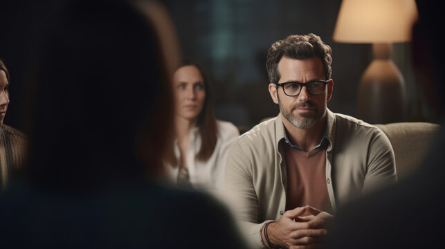 A person participating in a mental health support group for families and caregivers