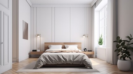 Bright Minimalist Interior in Bedroom, A Contemporary and Serene Living Space