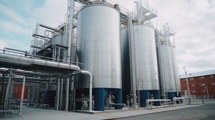 Obraz premium The scale of these steel tanks is awe-inspiring, dwarfing everything around.