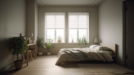 Bright Minimalist Bedroom Interior, Creating a Contemporary Oasis of Tranquility