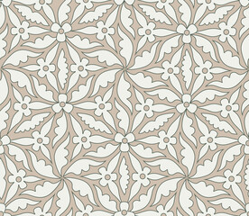 Floral ornamental pattern. Flowers and leaves background in medieval european style. Seamless flourish  Lace nature decor. - 716789388