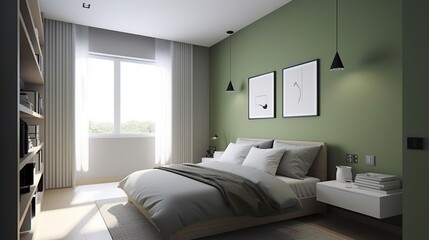 Bright Minimalist Interior in Bedroom, A Contemporary and Serene Living Space
