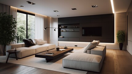 Minimalist Interior in Living Room, A Contemporary and Tranquil Space with Clean Lines