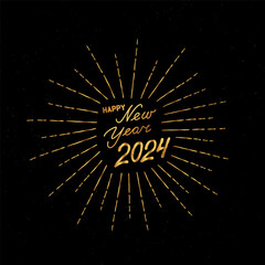 Happy New Year holiday background. Winter Christmas grunge greeting card design with firework rays. Doodle Greeting Card with handwritten Lettering HAPPY NEW YEAR 2024 - 716789950
