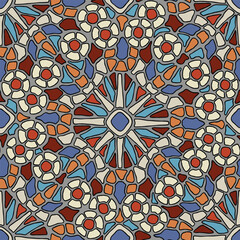 Modern floral mosaic seamless pattern. Creative colorful collage pattern. Fashionable template for design. Stained glass window decor - 716789963