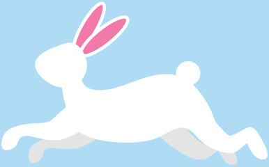 Jumping Easter bunny in cartoon style. White rabbit template