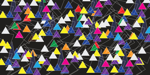 Abstract triangle elements in colorful, Flying polygonal geometric shapes background.