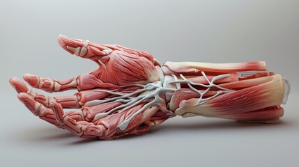 Obraz na płótnie Canvas Anatomical Model of Human Forearm and Hand Muscles on White Background