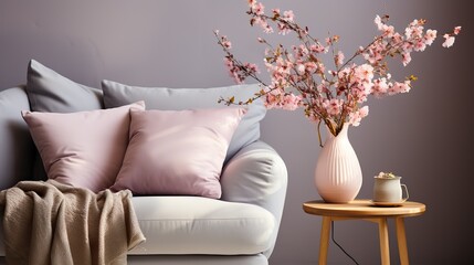 Closeup Image of Cozy Gray Sofa Backrest, A Relaxing and Inviting Furniture Feature