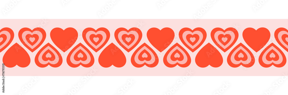 Poster retro seamless pattern for valentine's day. romantic y2k border with tunnel hearts. vector illustrat