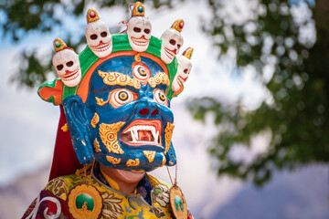 Buddhist mystery Tsam, Mask Dance in the Tibetan monastery, Leh, Ladakh, India