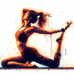 Young woman practices yoga Physical and spiritual practice Vector illustration	