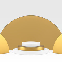 3d podium luxury golden white cylinder pedestal for product show presentation realistic background