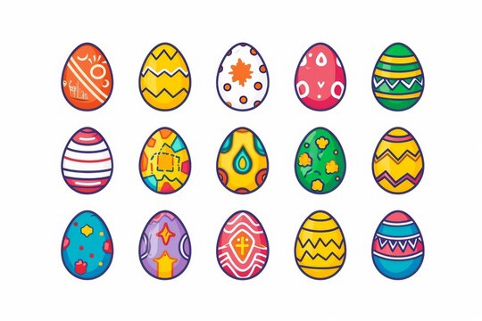 Vibrant and playful, this child's artwork showcases a variety of cartoon-style eggs, each one a unique and colorful creation