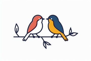 An enchanting illustration captures the serene beauty of two birds perched on a branch in a delicate and detailed sketch