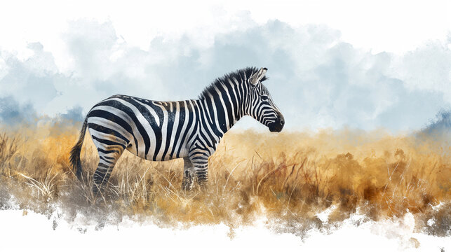 zebra , watercolor style illustration , profile view , book cover