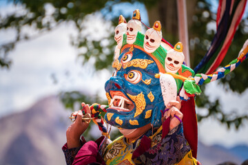 Buddhist mystery Tsam, Mask Dance in the Tibetan monastery, Leh, Ladakh, India