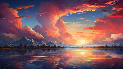 sunset over the lake