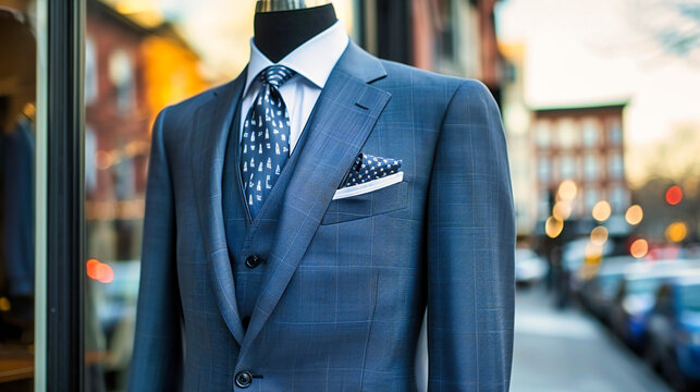 Elegant Businessmans Attire: Mannequin Displaying Stylish Suit and Accessories