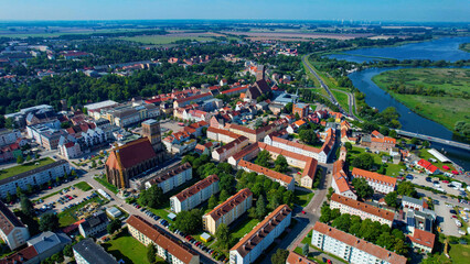 Fototapeta na wymiar Aerial view of the city Anklam in Germany on a sunny day in summer