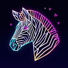 Neon Stripes: Graphic Illustration of a Zebra in Vibrant Geometric Abstraction