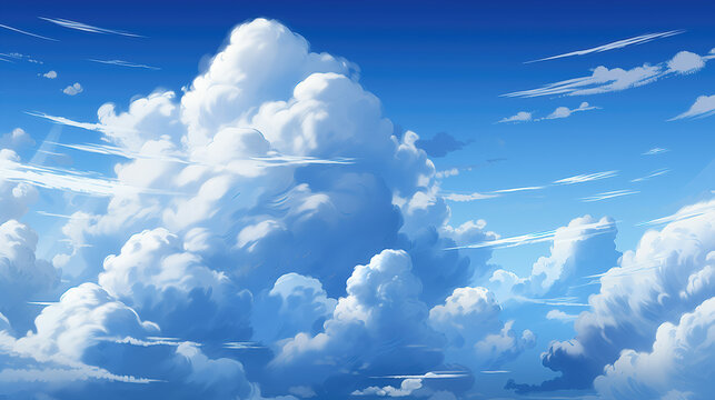 a beautiful perspective in the sky with a big wide cloud, anime manga wallpaper