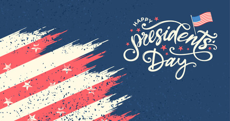 Presidents day banner, background, clipart, logo, vector, graphic, text, lettering for Presidents day flyer, sale banner, sign, web, social media post with American flag, US - obrazy, fototapety, plakaty