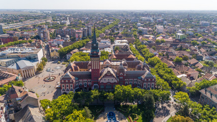 The aerial drone view of city Subotica, Serbia