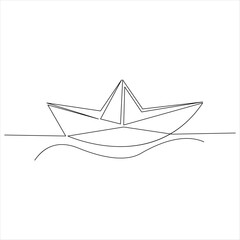 Continuous one line boat drawing out line vector illustration design