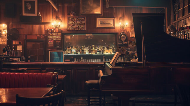 Vintage jazz bar music club interior