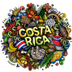 Costa Rica detailed cartoon doodle illustration