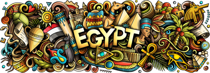 Egypt lettering cartoon banner - obrazy, fototapety, plakaty