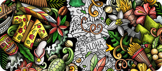 Hawaii detailed cartoon banner design