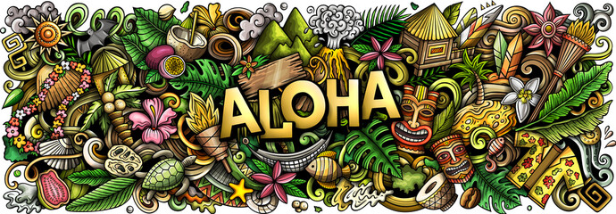 Aloha word cartoon banner design © balabolka