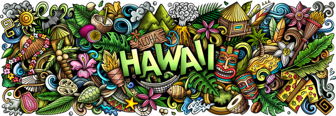 Hawaii word cartoon banner design