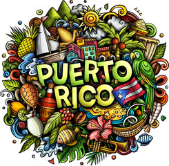 Puerto Rico text lettering cartoon illustration