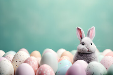 Easter with Easter eggs and bunnies with space for text